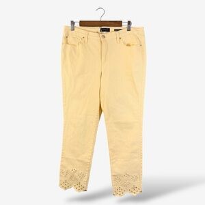 Charter Club Yellow Cropped Jeans Size 12 Bristol Skinny Ankle Scallop Lace
